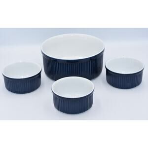 Dansk Bistro 4pc Christianshavn Blue Ribbed Ramekins & Soufflé Casserole Dish